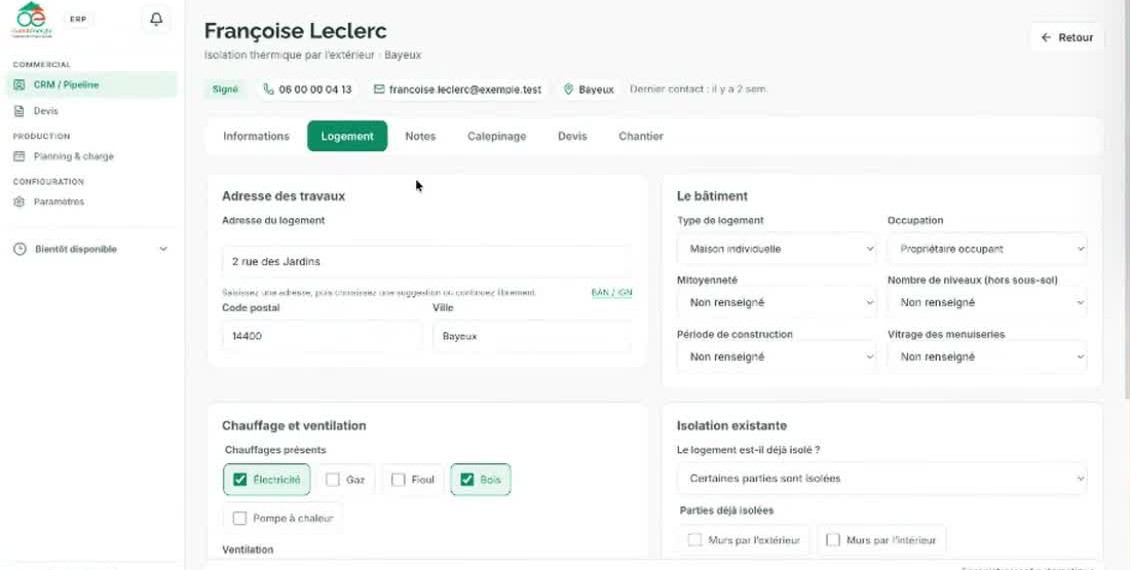 Fiche logement d'une application d'isolation